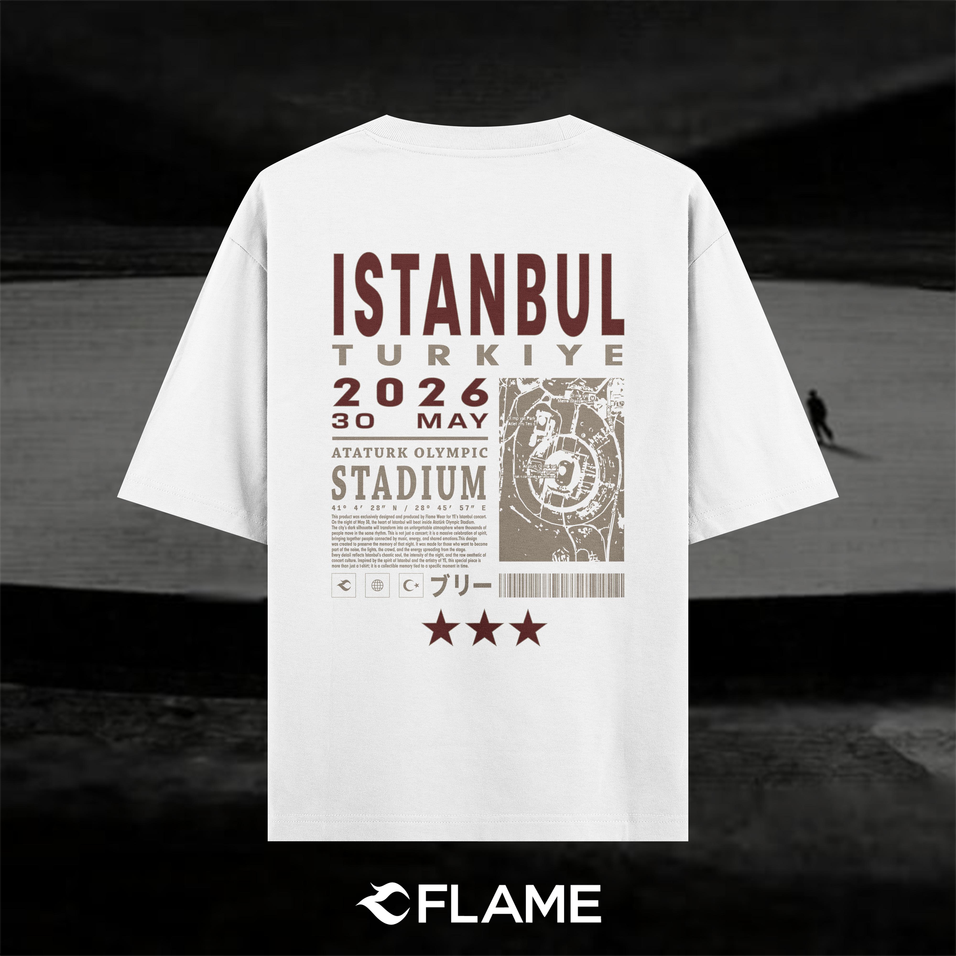 KANYE WEST Tour 2026 Istanbul T Shirt Oversize Flame Wear T Shirt Arka Beyaz 696c568d 82fa 4ea1 9808 